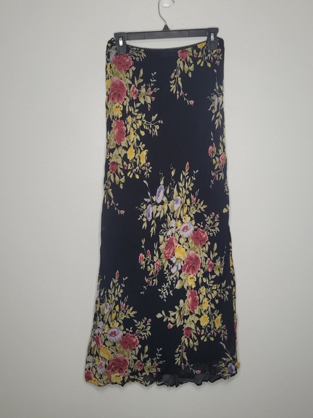 Y2k Lola P black dark romantic moody floral print pull on maxi skirt size xl - Picture 3 of 7